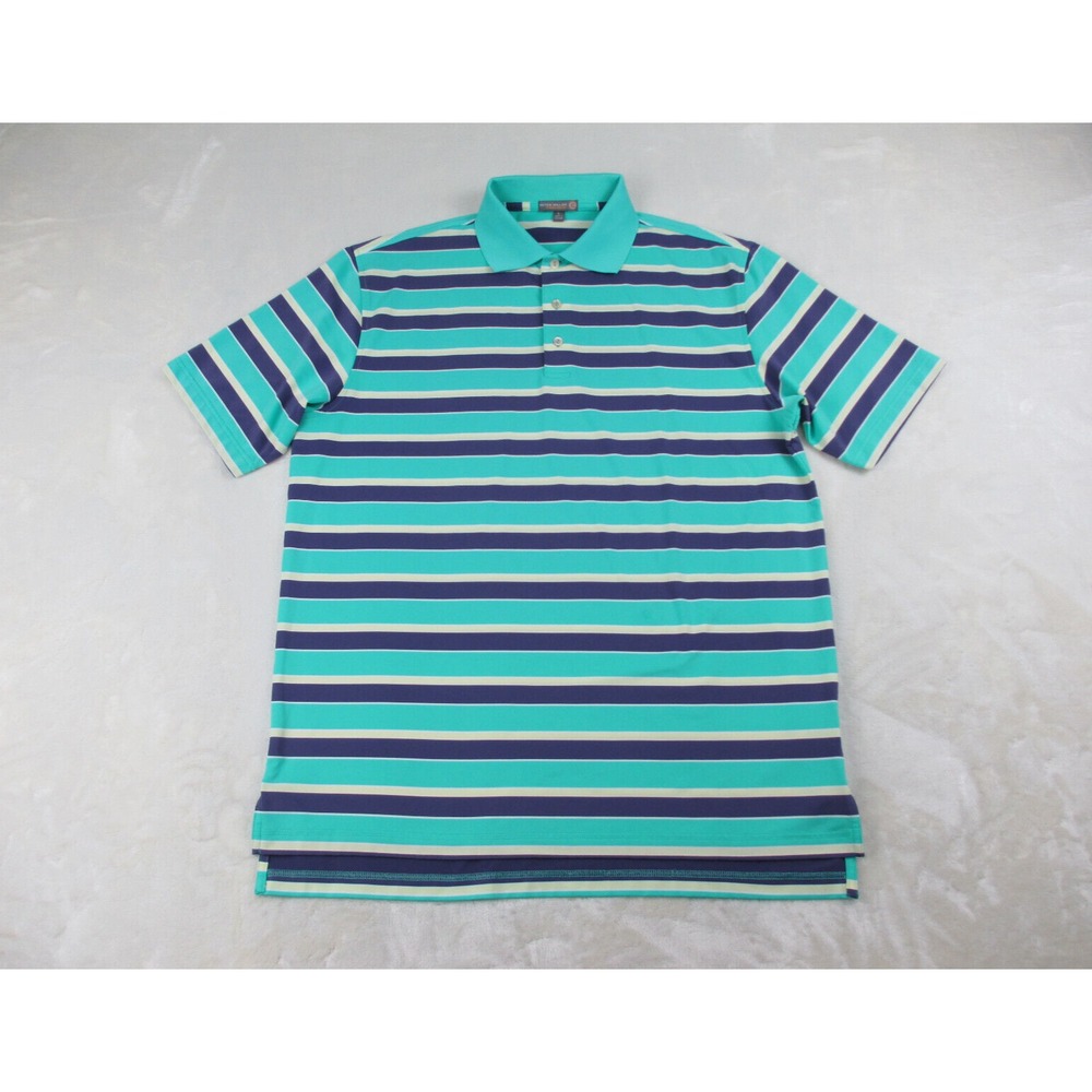 Peter Millar‎ Polo Shirt Mens Large Green Striped Summer Comfort Golf Casual